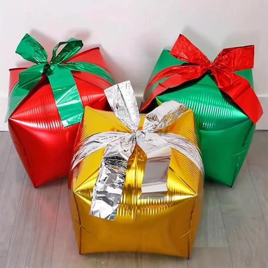 Red Christmas Present Standing Foil Balloon Decoration